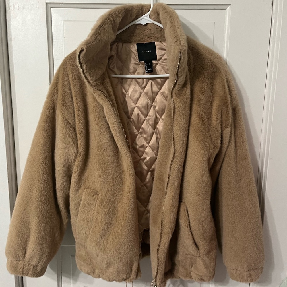 Quilted faux fur bomber jacket